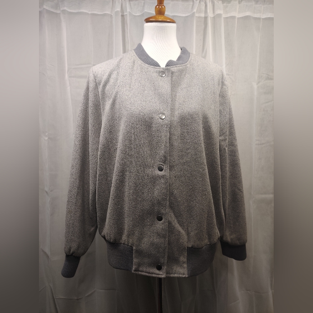 Old Navy Grey Gray Wool Rib knit trim Bomber Motorcycle Jacket Women's XL
